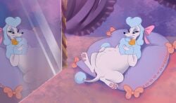 anthro anthro_female blue_hair blue_hair_female disney female furry georgette_(oliver_and_company) looking_at_mirror mirror_reflection oliver_and_company pregnant pregnant_anthro pregnant_belly pregnant_female talking_to_viewer white_fur wholesome wholesome_pregnancy