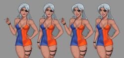 breasts cigarette cleavage dc dc_comics dress eyepatch hair hand_on_hip long_hair posing ravager_(dc) rose_wilson scars sunsetriders7 teen_titans thigh_strap tight tight_clothing white