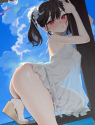 1girls absurdres asian asian_female ass bare_ass bare_legs beijuu beni-chan_(beijuu) black_hair blush blushing bracelet breasts dark-skinned_male dress earrings female from_side hair_ornament high_heels highres jewelry kneeling light-skinned_female light_skin long_hair looking_at_viewer male multicolored_hair original petite petite_body petite_breasts petite_female petite_girl petite_tits ponytail posing posing_for_picture posing_for_the_viewer red_eyes sandals see-through see-through_clothes see-through_clothing simple_background skirt_lift skirt_up small_breasts smaller_female solo_focus straight streaked_hair tagme teasing teasing_viewer uncensored white_hair white_legwear