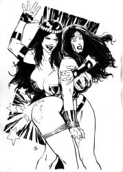 2016 2girls ass big_ass big_barda black_hair bondage bubble_butt dc_comics female female_only femdom femsub leno_carvalho lesbian lezdom rope spanking wonder_woman