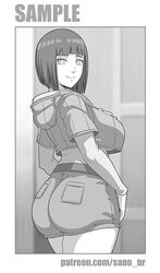 1girls ass big_ass big_breasts big_butt boruto:_naruto_next_generations breasts eye_contact female female_only fully_clothed greyscale hyuuga_hinata large_breasts looking_at_viewer mature_female milf monochrome naruto naruto_(series) sano-br short_hair solo standing thick_thighs thighs wip