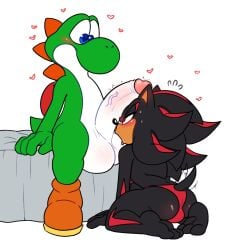 2boys anthro anthro_on_anthro ass balls big_balls big_penis black_and_red_fur black_fur blowjob blue_eyes clothing crossover dinosaur duo erection furry furry_male furry_only gay gay_sex genitals green_skin green_yoshi hearts hedgehog huge_balls huge_cock interspecies kneeling large_balls large_penis looking_at_another male male/male mammal mario_(series) mature mature_male nintendo oral oral_sex penis reptile scalie sega sex shadow_the_hedgehog shenadical shoes sitting sonic_(series) sonic_the_hedgehog_(series) tail tailwag testicles thick_penis thong white_background yaoi yoshi