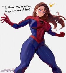 1girl 1girls big_boobs big_breasts big_thighs blue_eyes boobs boobs_focus breasts brown_hair female female_focus female_only genderswap genderswap_(mtf) marvel marvel_comics peter_parker rule_63 shy spider-man spider-man_(series) thighs voluptuous voluptuous_female