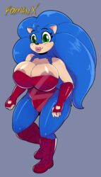 2019 absurd_res anthro artist_name ass big_breasts big_butt blue_body blue_fur blue_hair breasts cleavage clothed clothing curvy_figure digital_media_(artwork) eulipotyphlan eyelashes feet female fingerless_gloves fingers footwear fur genitals gloves green_eyes grey_background hair handwear hedgehog hi_res hourglass_figure huge_breasts huge_butt leotard lips long_hair mammal mtf_crossgender multicolored_body multicolored_fur navel nipple_slip pussy roymanx rule_63 sega shoes simple_background smile solo sonic_(series) sonic_the_hedgehog sonic_the_hedgehog_(series) sonique_the_hedgehog tan_body tan_fur thick_thighs tight_clothing voluptuous wide_hips