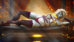 3d 3d_(artwork) awoken bungie destiny_(game) destiny_(video_game) destiny_2 glowing_eyes high_heels laying laying_down laying_on_side legs lipstick looking_at_viewer mara_sov sonicfreak stockings thighhighs thighs