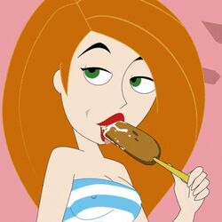 1girls corndog cum disney disney_channel female female_only kim_possible kimberly_ann_possible sexually_suggestive solo sucking