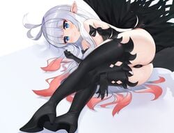 anne anne_(bravely_second) big_ass bravely_default bravely_default:_flying_fairy bravely_default_(series) bravely_second fairy fairy_wings lying lying_down pink_highlights silver_hair tagme white_background wings