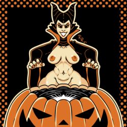 1girls big_breasts breasts disney disney_villains female female_only halloween jack-o'-lantern maleficent nipples nude pumpkin raunchyravenremix sleeping_beauty_(1959_film) solo tagme