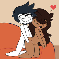 alternate_skin_color black_hair blackwashed bluejr brown_hair brown_skin couch couch_sex fingerless glasses happy happy_sex happy_tears jaiden jaiden_animations jaidenanimations no_eyes no_feet no_hands nude race_swap self_insert sex tagme tears theamaazing white_skin youtube youtuber