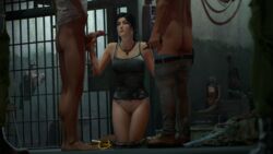 1girls 2boys 3d big_penis cum_on_face handcuffs handjob lara_croft lara_croft_(survivor) necklace on_knees panties pants_down pubic_hair sfm tagme tomb_raider tomb_raider_(survivor) white_panties zizzero