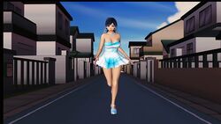 1girls 3d animated blue_hair bouncing_breasts long_hair looking_at_viewer mp4 no_panties no_sound run_cycle running tagme video white_dress z375