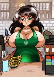 apron artist_request big_breasts breasts bursting_breasts busty female female_focus female_only furry furry_only hourglass_figure iced_latte_with_breast_milk large_breasts meme nude_apron overflowing_breasts sideboob tagme waitress waitress_uniform wide_hips