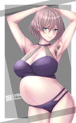 1girls anetani_kiki armpit_hair armpits bra breasts cleavage female female_only linea_nigra mujina panties pregnant solo solo_female ssss.dynazenon veiny_belly