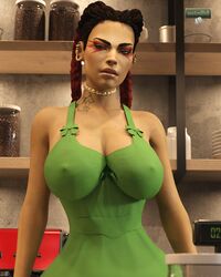 apex_legends apron big_breasts breasts bursting_breasts busty female female_focus female_only hourglass_figure iced_latte_with_breast_milk large_breasts loba_(apex_legends) meme nude_apron overflowing_breasts sideboob tagme tattoo waitress waitress_uniform wide_hips wotm8h8