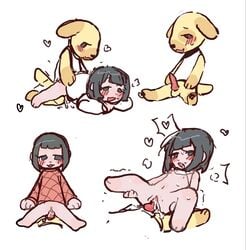 1futa 1girls 4koma animal_crossing bangs black_hair bottomless canine clothed clothing domestic_dog duo erection female furry futanari goldie_(animal_crossing) human light-skinned_female light_skin nintendo pale_skin partially_clothed penis puniuuuuu pussy rule_63 sex vaginal_penetration villager_(animal_crossing) white_background