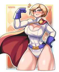 1girls 2021 bare_thighs big_breasts blonde_hair blue_eyes boob_window cape cleavage cleavage_cutout dc huge_breasts kara_zor-l karen_starr looking_at_viewer power_girl sagas short_hair solo solo_female superheroine superman_(series) tagme thick thick_thighs thighs