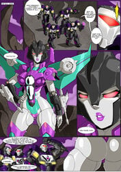 1girls 4boys alien alien_girl armor big_breasts breasts busty comic comic_page crotch_plate decepticon english_text female female_focus mad-project multicolored_body multiple_boys red_eyes robot_humanoid seductive seductive_look slipstream text text_bubble thick_thighs transformers transformers_animated transformers_prime vehicon