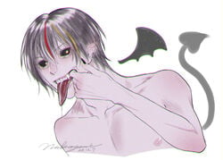 1boy black_hair black_sclera demon demon_tail demon_wings diablo_(tensei_shitara_slime_datta_ken) fangs long_tongue male male_only multicolored_hair nuko pointy_ears red_hair tensei_shitara_slime_datta_ken tongue yellow_eyes yellow_hair