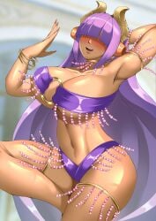 belly_dancer belly_dancer_outfit dancer dancer_outfit hair_over_eyes harem_girl harem_outfit haryudanto huge_breasts layer long_hair mega_man mega_man_x purple_hair voluptuous