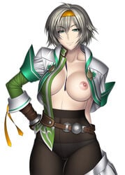 breast_slip breasts cassandra_alexandra collarbone female female_only hairband hand_on_hip hips human kansuke nipples one_breast_out open_clothes open_shirt panties panties_under_pantyhose pantyhose pointy_chin shirt solo soul_calibur underwear