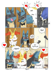 akiru_cario anal anal_sex anus balls black_fur blue_fur blush bow_tie braixen canine comic cum cum_in_ass cum_in_mouth cum_inside cute dialogue end_page english_text erection eyewear fellatio fox fur glasses group group_sex heart kissing lucario male mammal nintendo oral oral_penetration page_9 penetration penis pokemon pokemon_(species) sex spitroast swallowing video_games winick-lim yaoi yellow_fur