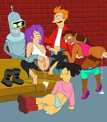 amy_wong bender_bending_rodriguez breasts dark-skinned_female dark_skin female futurama human interracial labarbara_conrad male philip_j_fry robot straight turanga_leela