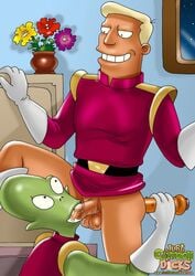 2boys alien anal_object_insertion anal_penetration belt blonde_hair blowjob bottomless cum cum_in_mouth dildo dildo_in_ass erect_while_penetrated erection fellatio futurama gay gay_blowjob gay_sex giving_head gloves going_down_on green_skin holding_dildo interspecies justcartoondicks.com kif_kroker kneeling_oral_position knob_polishing leg_up male_only mouth_full_of_cock mouth_full_of_cum mouthful oral_sex pleasure_face pointed_ears studded_dildo sucking_off veiny_penis watermark yaoi zapp_brannigan