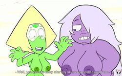 accurate_art_style amethyst_(steven_universe) arms_out artist_signature cartoon_network chubby eyewear green_nipples hair_over_one_eye hands_on_hips huge_breasts huge_nipples medium_breasts nerota nipples nude nude_edit nude_female nude_filter peridot_(steven_universe) photoshop purple_nipples screen screen_capture screen_face screencap screenshot screenshot_edit smaller_female steven_universe subtitled third-party_edit too_short_to_ride_(steven_universe)