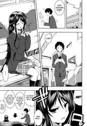 1boy 1boy1girl 1girls angry black_and_white black_hair comic eating english_text female food kaiduka long_hair looking_at_another male male/female manga school school_uniform schoolgirl short_hair speech_bubble story teenager text yandere