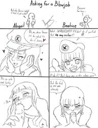 1boy 2019 2girls abigail_(metal_slug) age_difference angry angry_face aqua_eyes beatriz_(metal_slug) beret big_breasts big_penis black_and_white blush boyfriend-girlfriend clenched_teeth comic comic_page couple english_text faceless_male fellatio handjob intimidation kissing kissing_penis long_hair metal_slug metal_slug_attack military military_hat nude nude_female nude_male oral penis_vein pink_hair rebel_army seductive seres_hagane short_hair sisters snk sucking text trevor_spacey veiny_penis