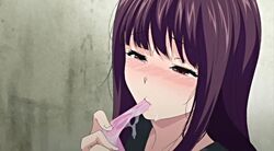 condom condom_draining drinking_from_condom facial female gokkun houkago_no_yuutousei saliva screen_capture semen used_condom