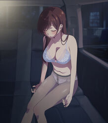 1girls blue_bra blue_underwear blush bra breasts brown_eyes brown_hair car edited female female_only ground_vehicle in_car inside inside_car kanojo_okarishimasu large_breasts long_hair mizuhara_chizuru motor_vehicle netorare official_style panties_under_pantyhose pants pantsu pantyhose pink_panties sitting sleeping solo teenager third-party_edit tired tired_eyes underwear vehicle