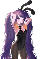 1girls artist_request belly_button blush blushing_at_viewer bracelet breasts bunny_ears bunnysuit expressionless fang fangs female female_focus female_only flat_chest flat_chested highres holding_hair holding_object hololive hololive_english hololive_myth leggings light-skinned_female light_skin long_hair looking_at_viewer mouth_hold multicolored_hair neck_ribbon ninomae_ina'nis object_in_mouth orange_hair pale-skinned_female pale_skin purple_eyes purple_hair small_breasts thick_thighs thighs twintails very_high_resolution very_long_hair virtual_youtuber white_background