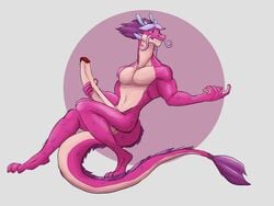 4:3 anthro asian_mythology big_penis daikuhiroshiama dragon east_asian_mythology eastern_dragon erection fur genitals grey_background hair hand_on_penis hi_res huge_cock long_(wish_dragon) long_penis male mythology nude penis pink_body pink_fur purple_hair simple_background slim solo whiskers wish_dragon