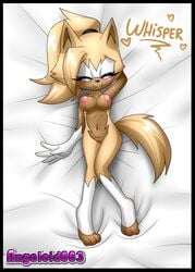 2021 angeloid003 anthro bird's-eye_view blush body_pillow_design breasts canid canine canis closed_eyes female full-length_portrait fur genitals hand_behind_head heart hi_res high-angle_view idw_comics idw_publishing lying mammal mobian mobian_(species) mobian_wolf nipples nude on_back portrait pussy sega solo sonic_(series) sonic_the_hedgehog_(comics) sonic_the_hedgehog_(idw) sonic_the_hedgehog_(series) tan_body tan_fur text whisper_the_wolf wolf