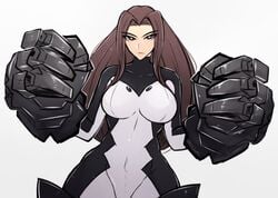 armored_gloves big_breasts bottom_heavy brown_hair child_bearing_hips geoexe gwain_saga hourglass_figure luna_(gwain_saga) omiza_somi pear-shaped_figure pear_shaped skin_tight skin_tight_suit thick_thighs thunder_thighs wide_hips