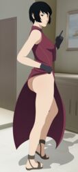 1girls 2021 ass ass_focus bare_legs bare_shoulders black_eyes black_hair boruto:_naruto_next_generations butt_crack dress female female_only full_body gloves kurotsuchi looking_at_viewer milf naked_footwear naruto naruto_(series) no_panties open_toe_shoes presenting presenting_ass presenting_hindquarters red_dress sandals short_hair sideboob sleeveless_dress smile solo solo_focus tiptoes visualtoon