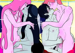 adventure_time bite_mark black_hair bodily_fluids breasts candy candy_humanoid candy_people_(at) cartoon_network dessert embrace female female/female finger_fuck fingering fingering_partner food food_creature food_humanoid frottage genital_fluids grey_body grey_skin group hair handjob humanoid humanoid_pointy_ears kissing living_candy male male/male marceline marceline_abadeer marshall_lee not_furry parallel_sex penile penis pink_body pink_hair pink_skin precum prince_gumball princess_bubblegum sex shielkuroi sparkles sweat vaginal_penetration vampire yaoi yuri