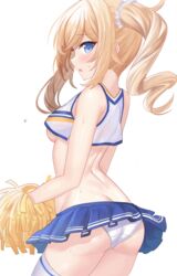 1girls ass barbara_(genshin_impact) blonde_hair blue_eyes blush breasts cheerleader cheerleader_uniform genshin_impact hayasaka no_bra panties revealing_clothes thighs twin_drills upskirt