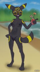 beans day daytime drink female female_only naked naked_female pokemon pokemon_(species) pool poolside shiny standing summer sunglasses sunglasses_only tail umbreon