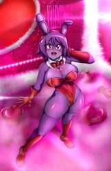 1girls animatronic big_breasts bonnie_(fnaf) breasts bunny bunny_ears bunny_girl bunny_tail five_nights_at_freddy's five_nights_in_anime five_nights_in_anime_remastered fur heart huge_breasts large_breasts leotard looking_at_viewer purple_fur purple_hair red_eyes red_leotard sc-136 shadowcrafterz136 solo_female solo_focus thick thick_thighs thigh_highs waving wide_hips