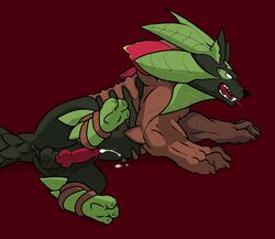 anus balls canine_penis cum feral feral_only green_body knot male male_only penis plant pupilless_eyes red_penis rivals_of_aether simple_background solo sylvanos white_eyes wolf yvdn