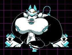 1girls 4_fingers anthro ass ass_expansion big_ass big_breasts big_butt blue_hair blush breast_expansion butt deltarune fat fawxen female female_only furry huge_ass huge_breasts hyper hyper_ass looking_at_viewer open_mouth pixel_art solo tasque tasque_(animal) tasque_manager_(deltarune) thick_thighs wide_hips wink yellow_eyes