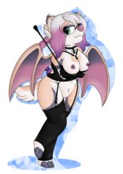 absurd_res alpha_channel anthro bat_wings breasts canid canine canis clothing corset female hair hi_res holding_breast hybrid lingerie looking_at_viewer mammal markings_(fur) membrane_(anatomy) membranous_wings midnightmeowth multicolored_hair nipple_piercing nipples piercing riding_crop solo topwear whip wings wolf