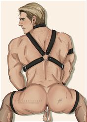 1boy after_anal after_sex anus ass attack_on_titan back_view backsack balls bare_ass blonde_hair blush bodily_fluids cum_in_ass cum_leaking dripping dripping_cum erwin_smith gay genital_fluids genitals harness leaking leaking_anus legs_spread legwear male male_focus male_only ripped_clothing ripped_stockings shingeki_no_kyojin solo solo_focus solo_male spaceboykenny stockings