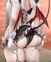 1girls ass ass_cleavage ass_focus ass_grab ass_support big_ass big_breasts black_legwear black_panties breasts butt_crack deep_skin demon_girl demon_tail demon_wings female female_only fouriasensei from_behind garter_belt garter_straps gloves grabbing_own_ass highres large_breasts long_hair maid panties shiny shiny_skin sideboob skirt solo solo_female succubus tail thick_thighs thighhighs thighs underwear veibae virtual_youtuber vshojo white_gloves white_hair white_legwear wings