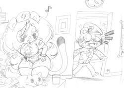 1boy 1boy1girl 1girls bear big_breasts buckteeth cat cougar doctor flippy flippy_(htf) fliqpy furry happy_tree_friends imminent_sex large_thighs lilli_villa nurse nurse_hat nurse_uniform puma sharp_teeth sketch thong