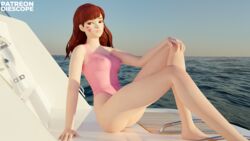 1girls 3d 3d_(artwork) ass barefoot blizzard_entertainment boat breasts brown_eyes brown_hair d.va diescope facial_markings female female_focus female_only hi_res legs long_hair medium_hair nipples ocean one-piece_swimsuit overwatch pink_swimsuit see-through_clothing sitting solo solo_female solo_focus swimsuit thighs transparent_clothing