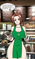 apron apron_only busty fatal_fury hourglass_figure iced_latte_with_breast_milk king_of_fighters kunoichi mai_shiranui meme ninja snk tagme waitress waitress_uniform wide_hips wolfdog_shiranui