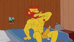 1boy abs animated balding balls beard boner cum cumming eating_cum erection fingers_in_mouth flaccid floppy_cock groundskeeper_willie human large_penis male_only mature_male muscular nude pecker_tracks pecs penis sandastrevor solo solo_male tasting_cum the_simpsons throbbing_penis